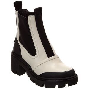 Tory Burch Women's White Black Chelsea Lug Leather Waterproof Bootie Boots Size